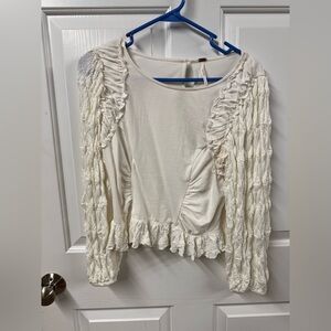 Free People Cream Ruffle Peasant Long-Sleeve Blouse